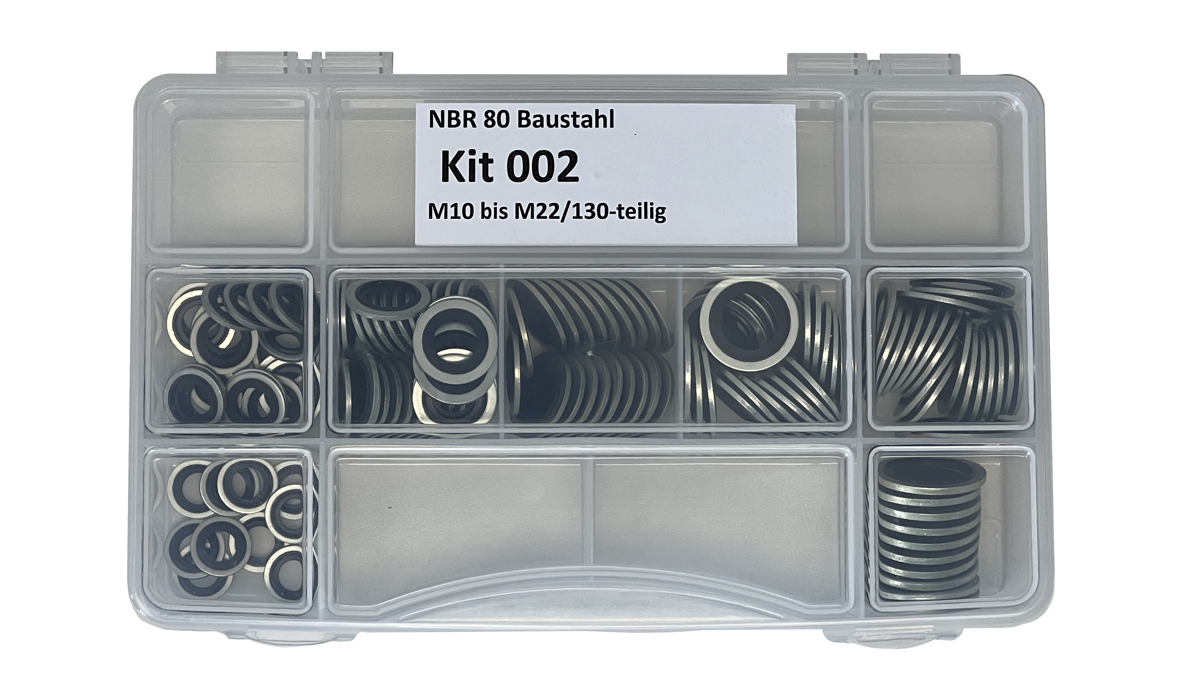 Assorted kit metric medium (M10 to M22), 130 parts, self-centering, NBR80 +mild steel, Zn, Cr+3